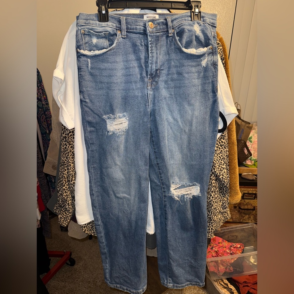 Kensie vintage lux jeans distressed the slim straight leg jeans‎